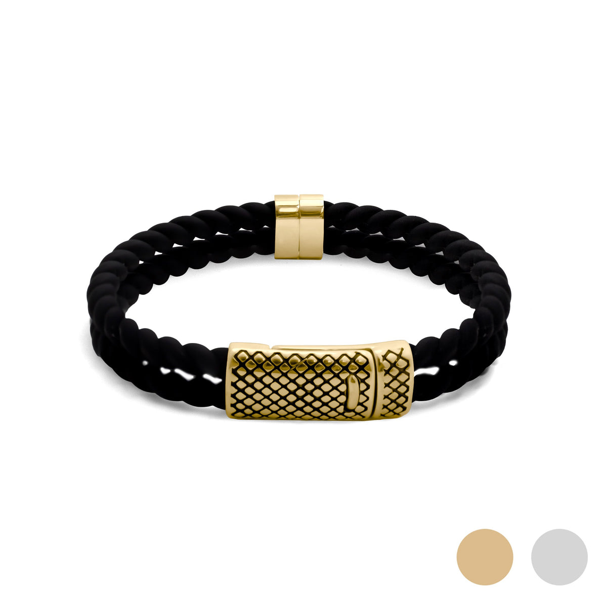 The Plot Thickens Bracelet — Men's 18K Gold PVD Rubber & Steel