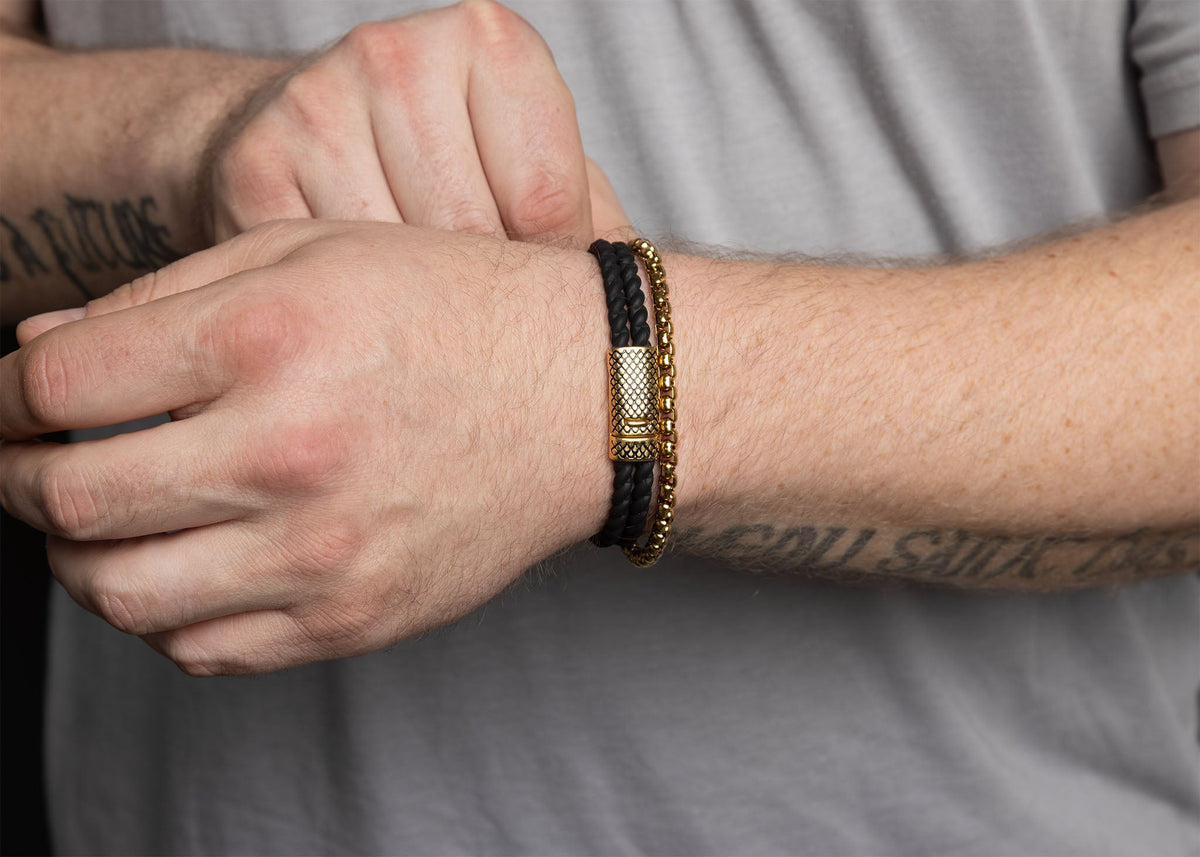 The Plot Thickens Bracelet — Men's 18K Gold PVD Rubber & Steel