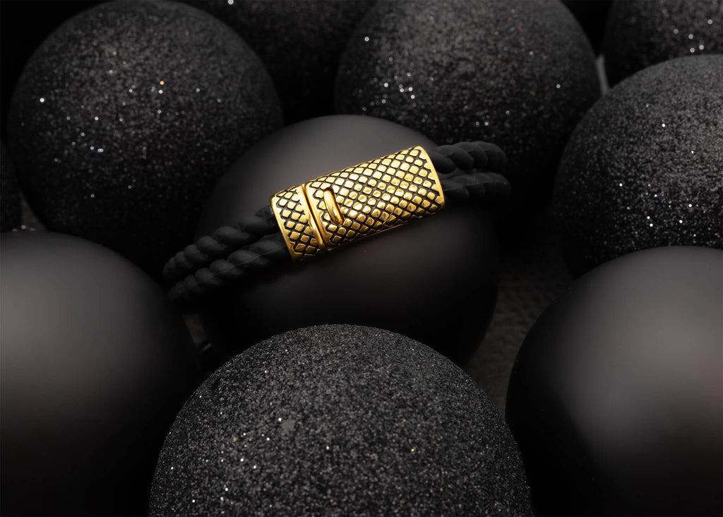 The Plot Thickens Bracelet — Men's 18K Gold PVD Rubber & Steel