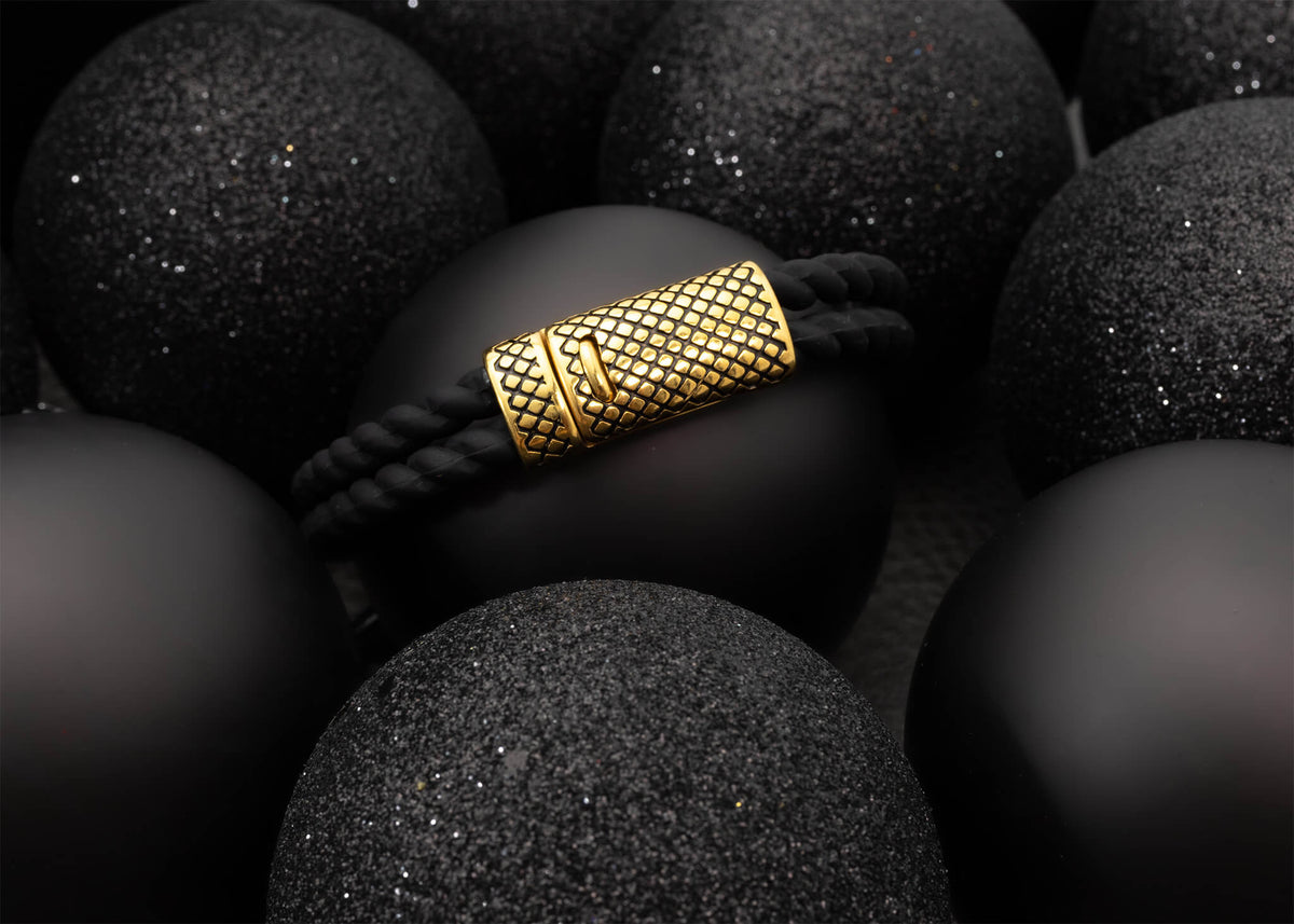 The Plot Thickens Bracelet — Men's 18K Gold PVD Rubber & Steel